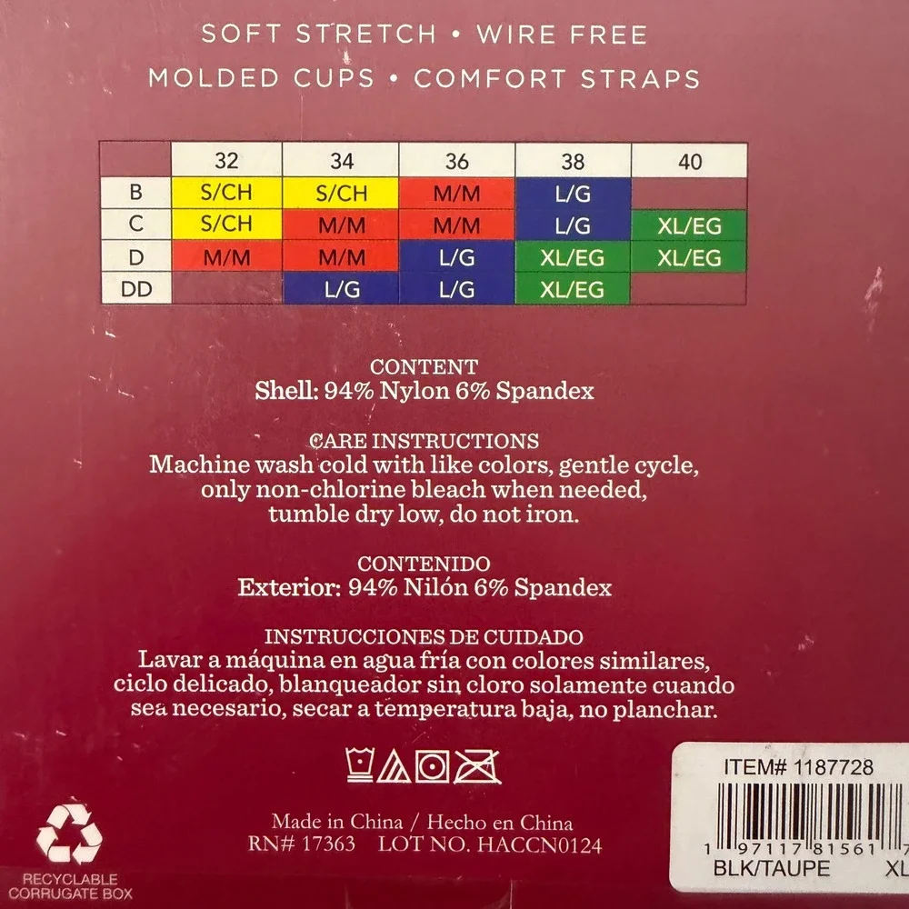 Carole Hochman 2-Pack Seamless Comfort Bra Black Taupe Wire Free XL 1187728